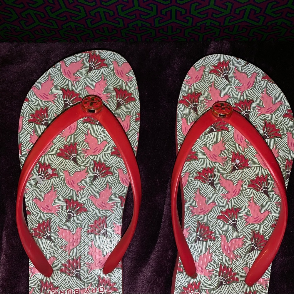 Tory Burch red dove flip flops